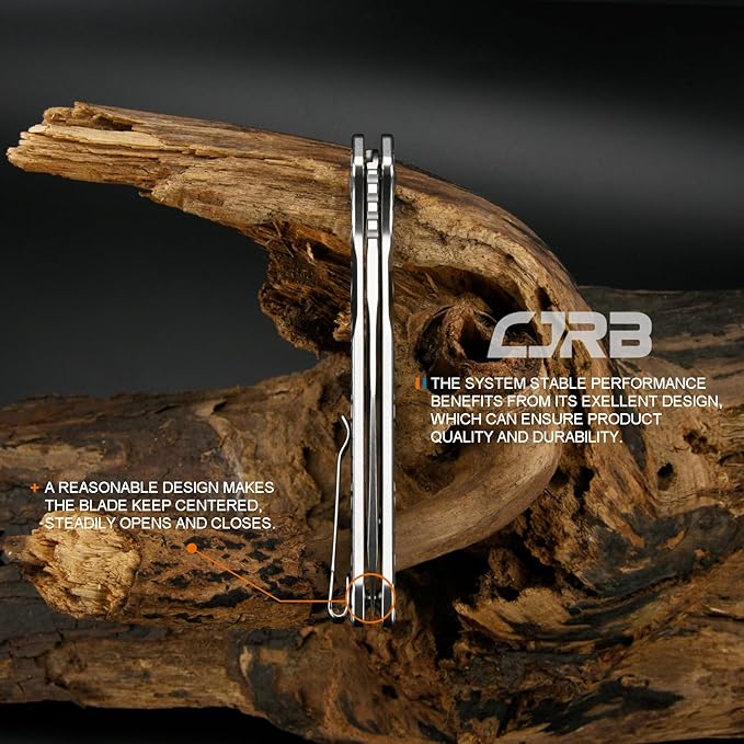 CJRB Frack Pocket Knife, 3.9" AR-RPM9 Steel Blade PVD Coating Frag Pattern Steel Handle EDC Knife, Button Lock Knife for Outdoor Camping Gift, Stonewash (J1931)