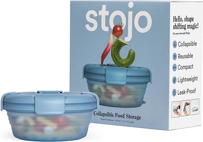 STOJO Collapsible Bowl - Translucent 36oz - Reusable Silicone Bowl (Translucent Steel Blue)