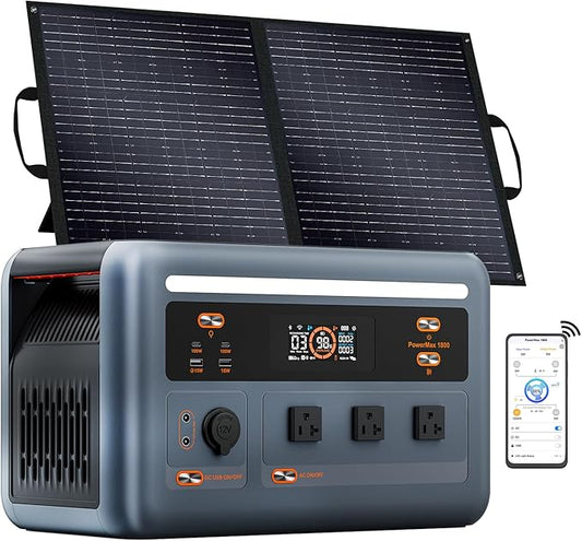 OSCAL Solar Generator with 100W Solar Panel PowerMax 1800 (2025 New), 1024Wh LiFePO4 Battery Generator with 3 AC Outlets (3200W Surge), 700W AC Charging, APP Control Power Station for Home Backup