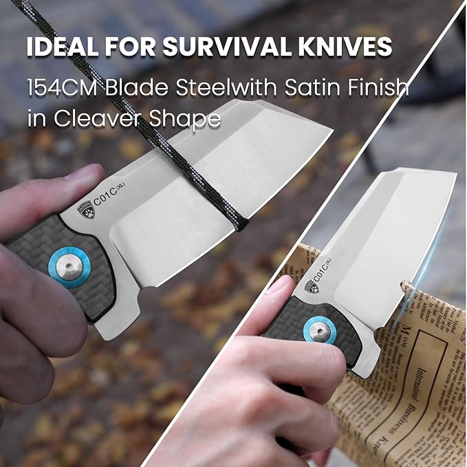 Kizer C01c (XL) Sheepdog Pocket Knife, 154CM Sheepsfoot Blade Folding Knife with Gray Carbon Fiber G10 Handle, Camping Knives with Clip for Men Women, EDC Hunting Survival Knives, V5488C3