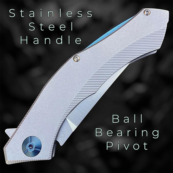 TACTICAL GEARZ Pocket Knife for EDC, Stonewashed Stainless Steel Handle, D2 Steel Blade, Includes Sheath (Triton S)