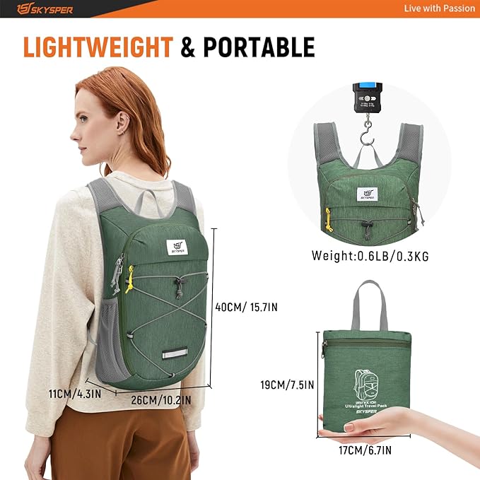 SKYSPER Foldable Hiking Backpack - 10L Small Lightweight Daypack Breathable Travel Backpacks for Men Women
