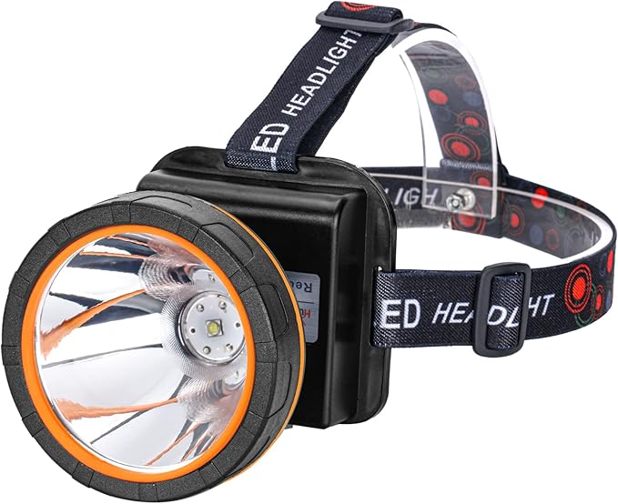 Superbright LED Rechargeable Headlamp,High Power Camping Light 2 Modes Waterproof Headlight Adjustable Gold Head Troch Lamp for Hunting Fishing Hiking(White Light)