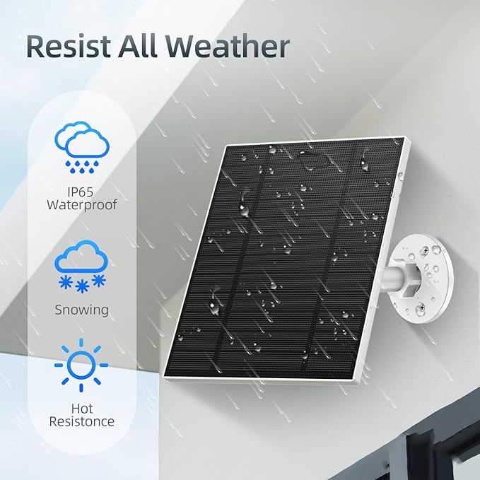 2PC 5W Solar Panel for Security Camera, Solar Panel with Micro USB & USB-C Port for DC 5V Outdoor Rechargeable Battery Camera, IP65 Waterproof, 360° Adjustable Security Mount, 9.8ft Cable