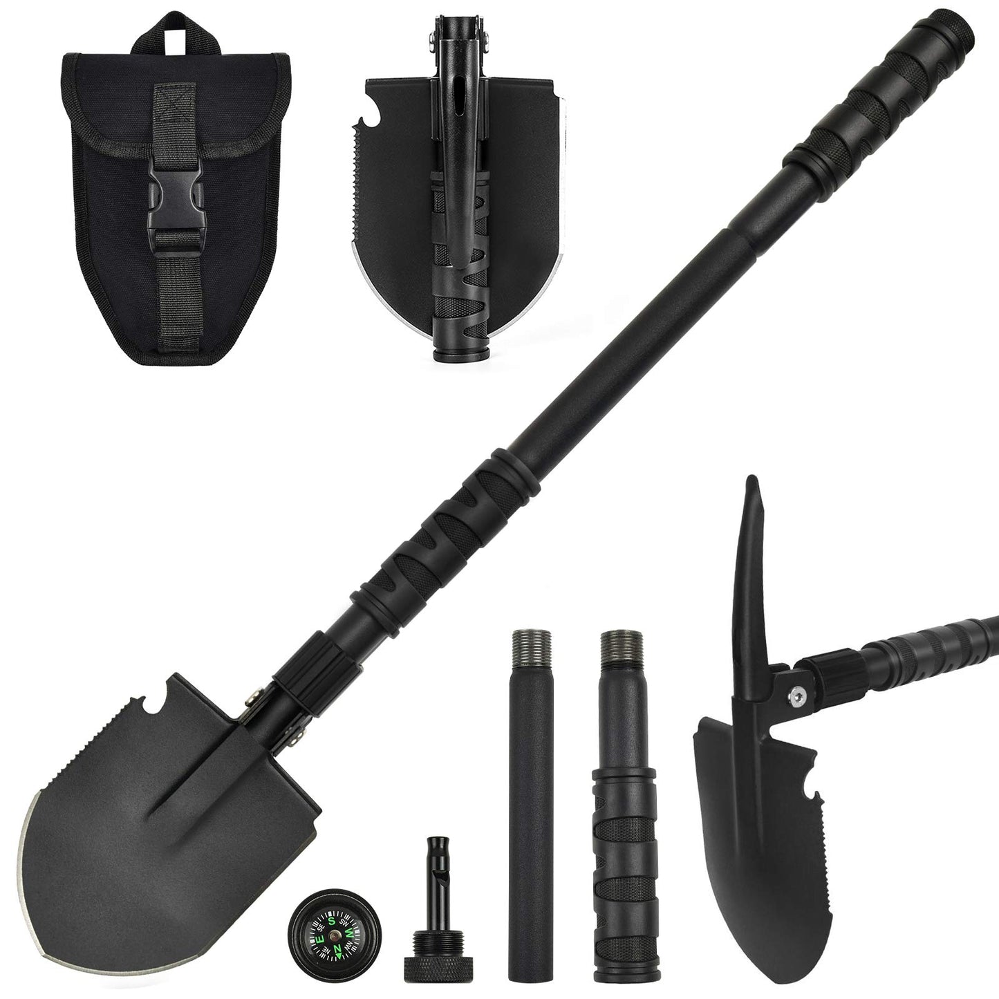 Yeacool Camping Shovel, (24.21'') Survival Off Road E Tool Folding Shovel with Pickaxe, Portable