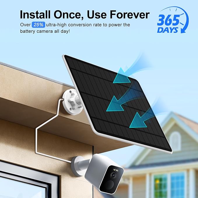 5W Solar Panel for Security Camera Outdoor, Micro USB & USB-C Port Camera Solar Panel, Compatible with Rechargeable Battery Powered Cameras, IP65 Waterproof, 9.8ft Cable, 360° Adjustable Bracket