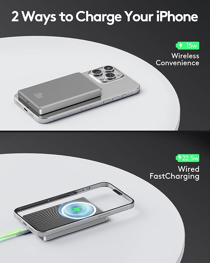2025 for iPhone Magsafe Battery Pack, Ultra Slim Magnetic Power Bank Fast Charging, Wireless Portable Charger 10000mAh, 20W Powerbank Compatible with iPhone 16/15/14/13/12 Series,Matte Patina