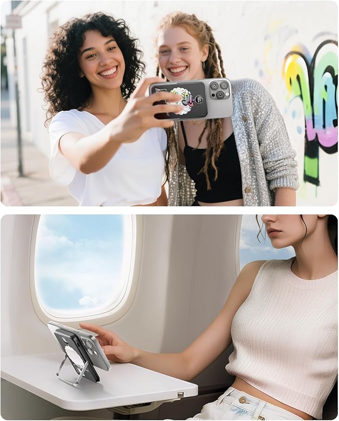 iWALK Magnetic Portable Charger 5,000mAh, Wireless Power Bank with Mirror & Foldable Stand, Ultra Slim Battery Pack with USB-C Cable, MagSafe Compatible for iPhone 17/16/16 Plus/16 Pro/15/14/13/12