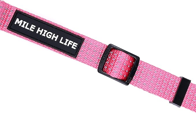 Mile High Life Dog Collar, Nylon Reflective Dog Collars w Pull D-Ring, Light Weight Adjustable Puppy Collars, Dog Collars for Medium Dogs(Pink, Medium)