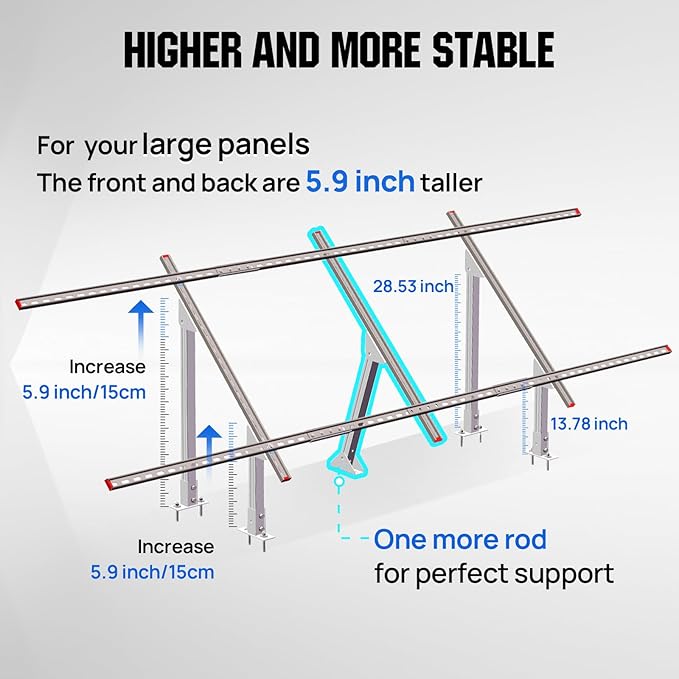 ECO-WORTHY Solar Ground Mount Adjustable Solar Panel Mounting Brackets System for 5pcs 400W/6pcs 300W/8pcs 200W Solar Panels, Ideal for Large - Scale Installations,Sites,Sheds and Farms Ground Mount