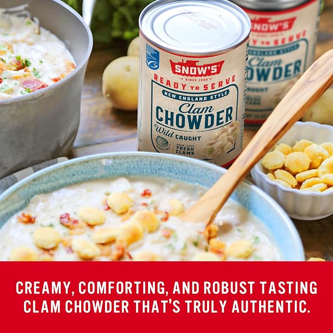 Snow's New England Clam Chowder, 15 oz Can - 13g Protein per Serving - Ready-to-Serve Authentic New England Style Recipe