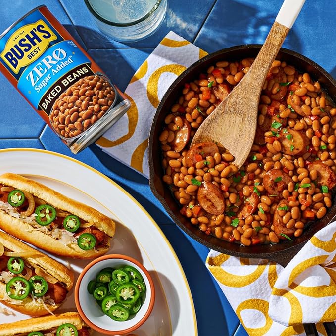 BUSH'S BEST 8.1 oz Canned Zero Sugar Added Baked Beans, Source of Plant Based Protein and Fiber, Low Fat, Gluten Free, (Pack of 12)