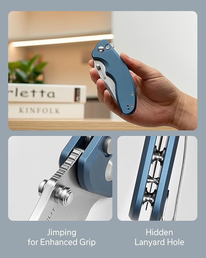 SENCUT Cybrix Folding knife, Pocket Knife with 3.46" 9Cr18MoV Blade Aluminum Handle, EDC Knife Reversible Clip for Men Women Camping Hunting Hiking (Blue)