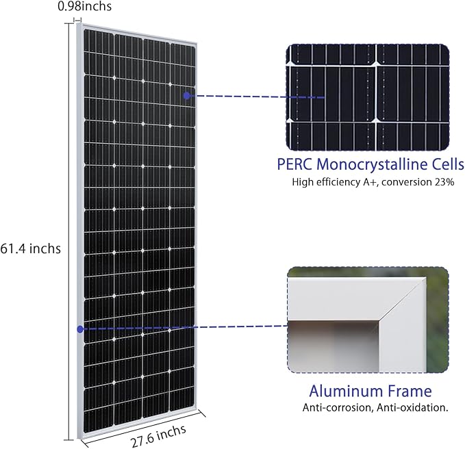 Solar Panel 200W Monocrystalline PV Module Power for Battery Boat Rvs Cabin (200W)