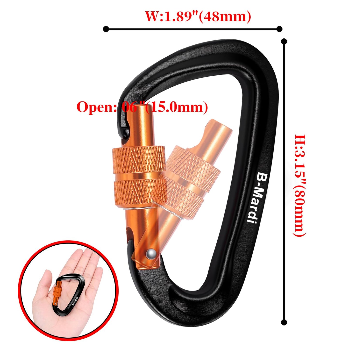 B-Mardi Carabiner Clips Heavy Duty 12kN (2697 lbs)-Lightweight Locking Carabiners for Camping