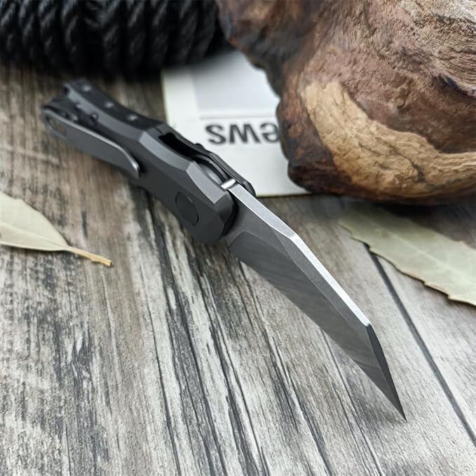 HUAAO Push Button Knife, Spring Assisted Opening, EDC Folding Pocket knives For Men,2.08 inch 8Cr13Mov Hawkbill Blade，gray aluminum handle,With Deep Carry Pocket Clip