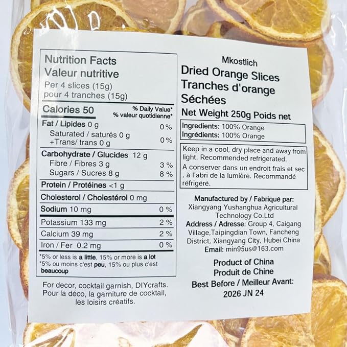 Mkostlich Dried Orange Slices Bulk 8.81oz/250g, Natural Dehydrated Orange Slice for Cocktails/ Christmas Decor/ Candles/ Crafts, No Sugar Added