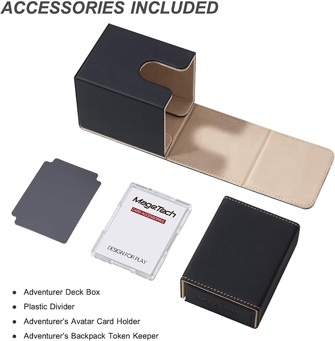 Adventurer [Paragon] Commander Kit - Avatar Holder + Backpack Dice Box Snap-On Back Panel, with Life Tracker - MTG Commander/EDH - Black/Pale Gold