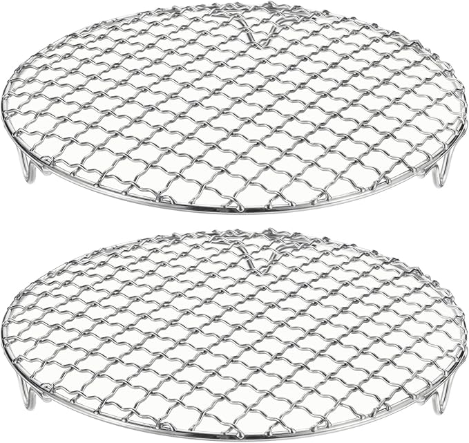 HARFINGTON 2pcs Round Cooking Rack 7.9-inch 201 Stainless Steel Cross Wire Barbecue Grill Net with 20mm Legs for Cooking Baking Steaming BBQ