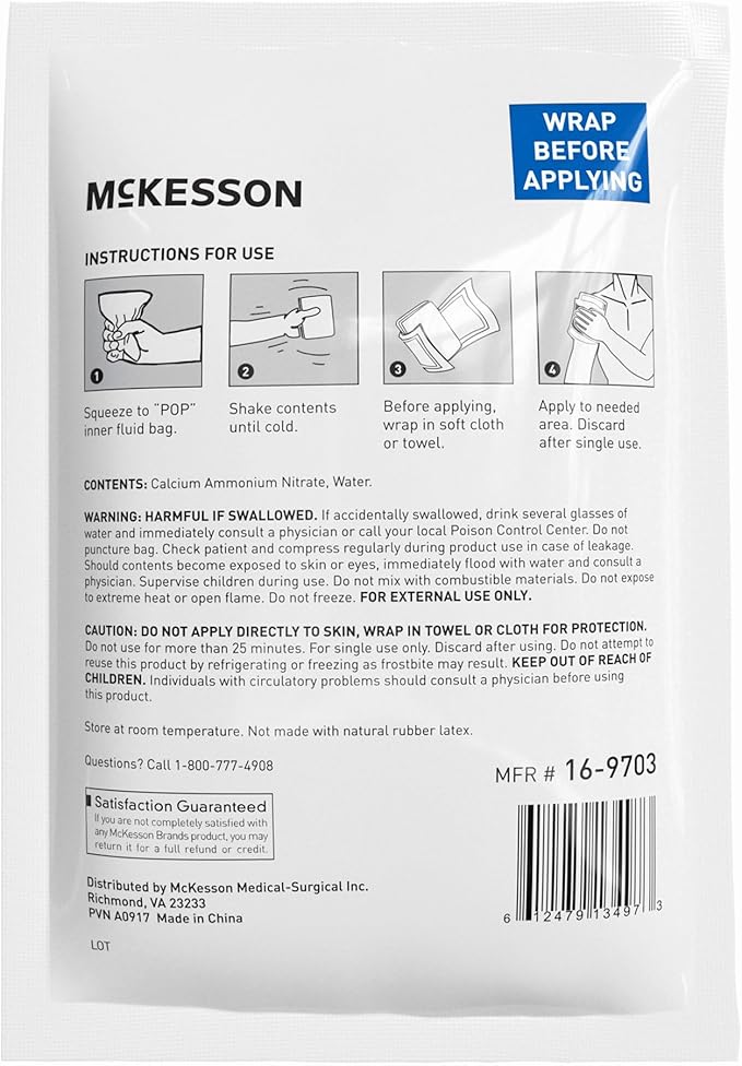 McKesson Instant Cold Packs 6" x 9" [24 Pack] – Instant Ice Packs for Injuries Disposable, Pain Relief, Swelling, Sprains – Travel Cold Compress for Sports, First Aid, Toothache