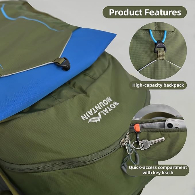 30L Hiking Backpack Lightweight Waterproof and Durable Backpack with Ventilated Sweat-Wicking Internal Frame Daypack for Men and Women Camping Travel and Outdoor Adventures,Green