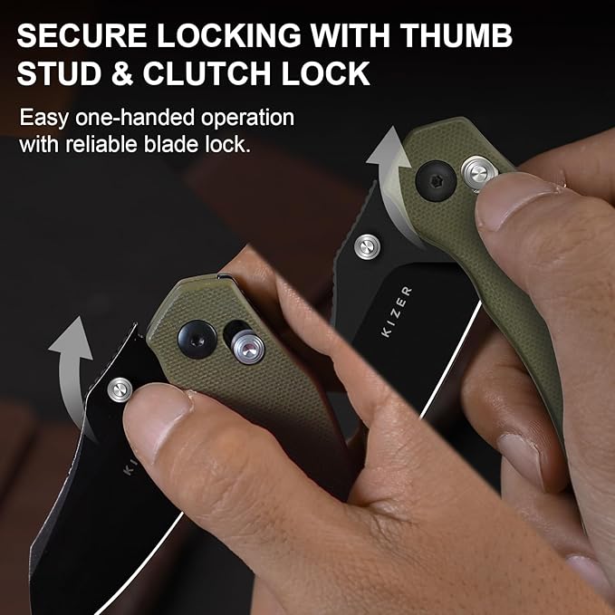 Kizer Mini Bulldog Pocket Knife, 2.5??D2 Sheepsfoot Blade Folding Knife, G10 Handle Clutch Lock Small EDC Knife for Men Women Gift, Fishing Hiking Camping Hunting Knives V3672SA4