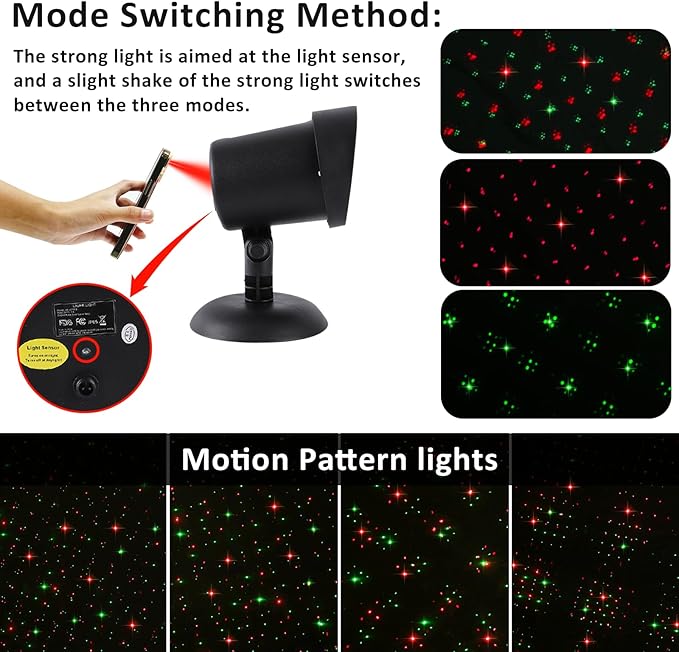Christmas Laser Outdoor, Christmas Projector Light Outdoor Waterproof, Landscape Spotlight Red & Green Xmas Stars Show for Halloween, Holiday Decor for House, Party, Garden