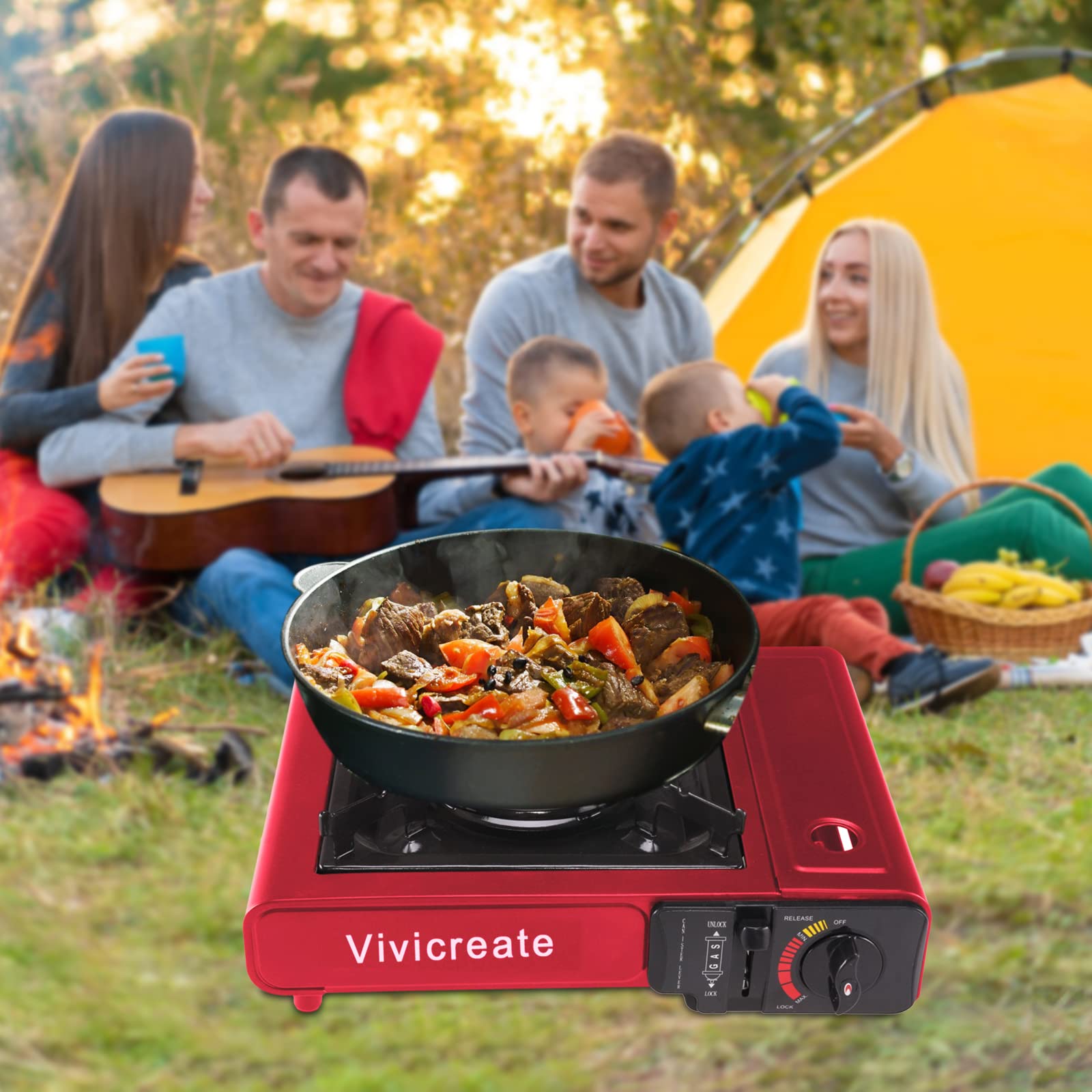 Vivicreate Portable Butane Stove 8500 BTU, Butane Stove with Auto Ignition for Camping, Lightweight