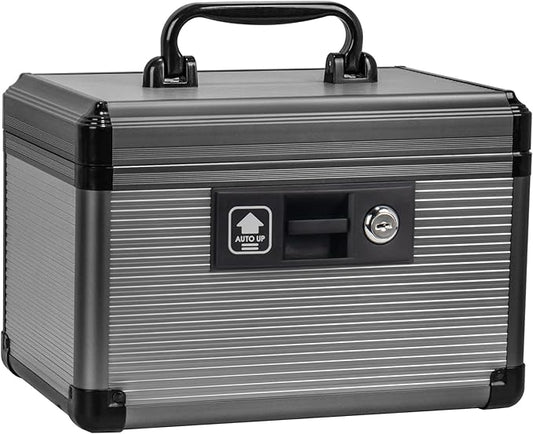 Medicine Lock Box with Key, Alluminum Alloy Box for Medication,First Aid Box with a Removeable Tray to Store Medicines & Pills for Home,Black 10 * 6.89 * 6.89 Inch