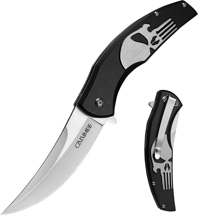 Tactical Folding Knife with upswept 440C High Carbon Stainless Steel Blade, Black Aluminum Handle, with Deep Carry Pocket Clip, Outdoor EDC Knife for Camping, Hiking, Fishing