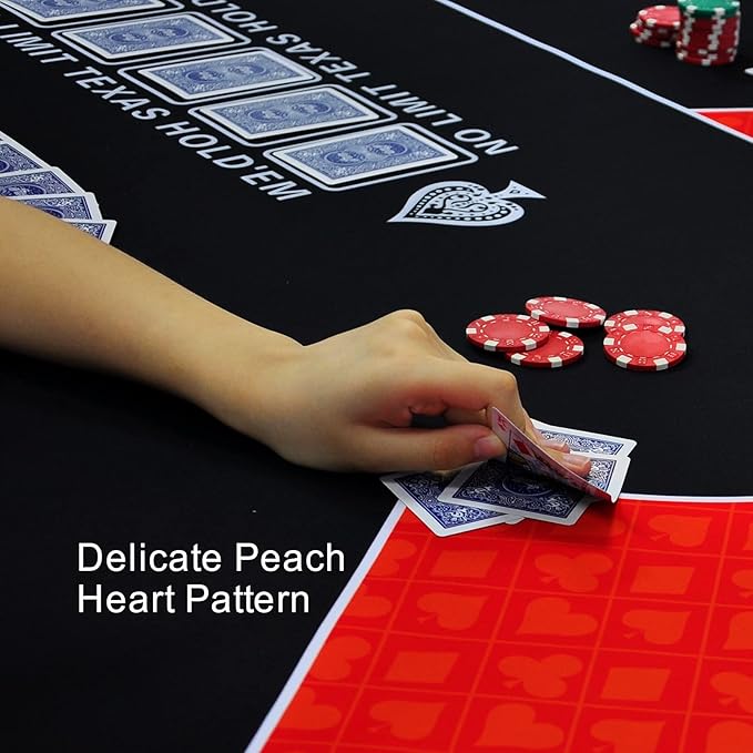 CONTINUE Poker Table Mat - 8-10 Player Texas Hold'em Poker Mat - Anti-Slip Rubber Table Top Layout with Carrying Bag - Black (Rectangle Red)