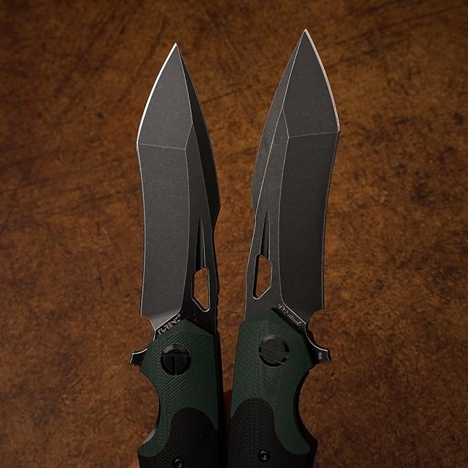 D2 Steel Folding Knife - 9CM Black Tactical Blade, G10 Handle, Pocket Clip - EDC Camping, Survival, Hunting - 60-61HRC, Vacuum Heat Treated, Stonewash Finish