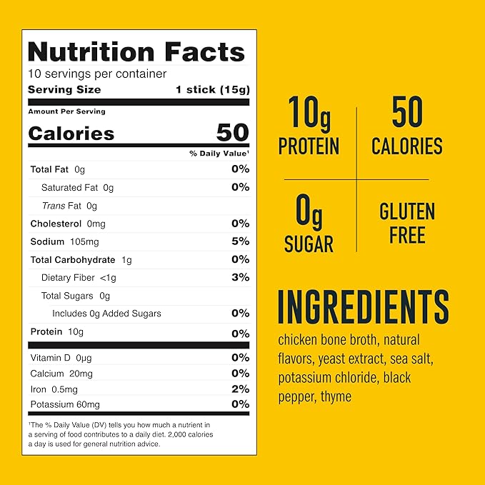 LonoLife Reduced Sodium Chicken Bone Broth Powder Mix | 10g Protein | Collagen-Rich, Keto & Paleo Friendly | Natural Ingredients | 10 Portable Stick Pack Servings