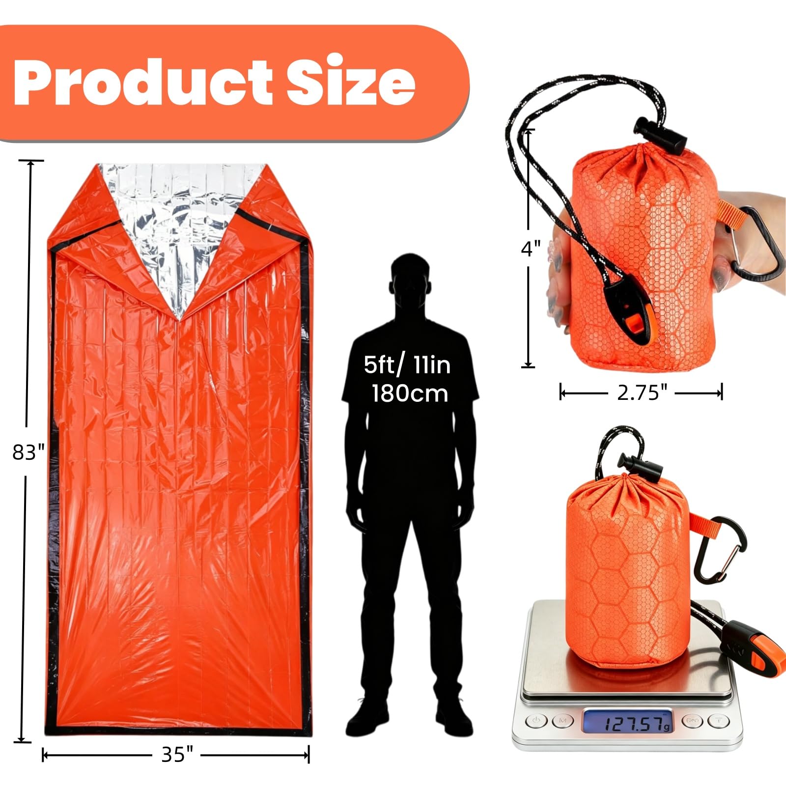 Noamus 6 Pack Emergency Survival Sleeping Bags, Thermal Bivy Sack Blanket, Lightweight Portable