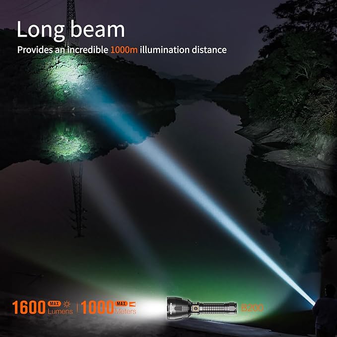 NICRON B200 Rechargeable Flashlights 1600 High Lumens, 3280ft Long Range, Super Bright LED Flashlight Type C Charged, 6 Modes Long Lasting 648 Hours, IPX8 Waterproof for Emergencies, Camping