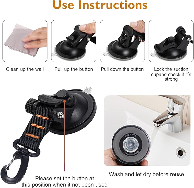 CONBOLA Suction Cups Hooks 4 Pieces Outdoor Car Camping Essentials Heavy Duty Upgraded Tie Down Suction Cup,Camper Accessories Strong Power for RV Boat Window Glass Camping Trap.(4 pcs,Orange)