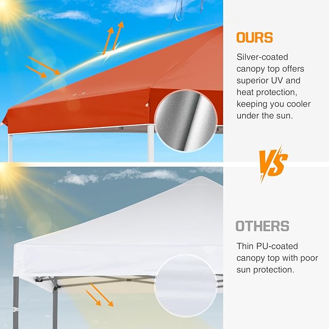 EAGLE PEAK Pop Up Canopy Tent with Wheeled Carry Bag, 8 Stakes, 4 Ropes, 4 Weight Bags, Easy Set Up Tent Canopy, 10x10 ft, 100sqft of Shade, Brick Red