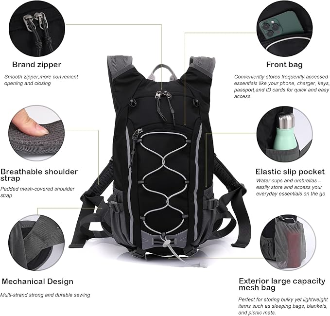 Small Hiking Backpack Lightweight Waterproof Daypack for Camping Cycling Fitness Outdoor Sports - Women Men Teens