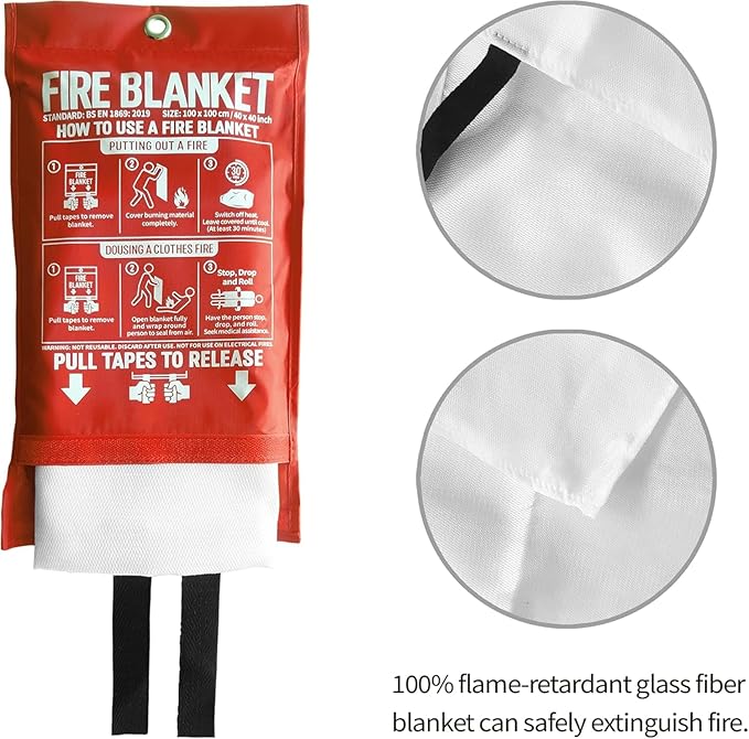 Fire Blanket, 71 in x47 in,Fiberglass Fire Blanket for Home,Kitchen,1 Pack
