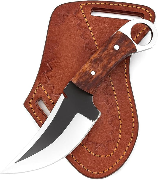 Fixed Blade Hunting Forged Tracker Knife - 8 Inches Carbon Steel Razor Sharp Blade Full Tang Bushcraft Knives with Premium Leather Belt Sheath. Used For Hunting Outdoor Camping, Hiking, Skining Knife.