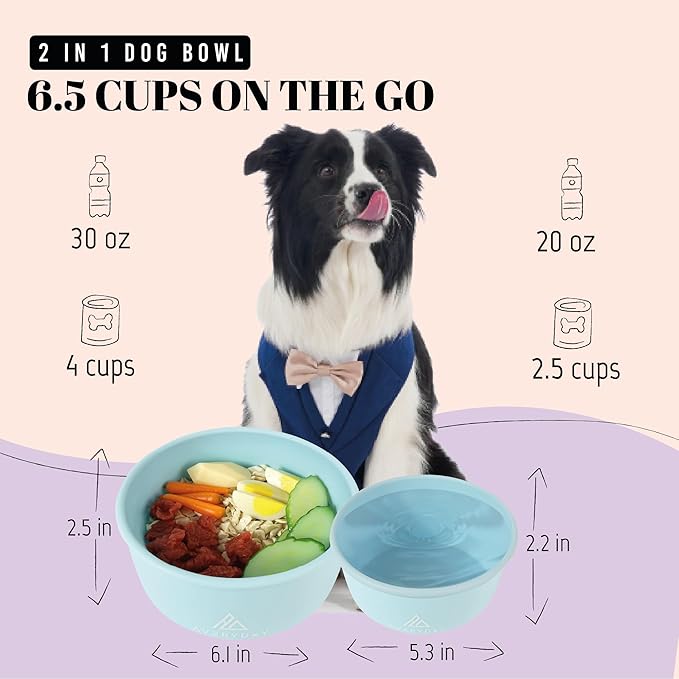 AVERYDAY 50 Oz Travel Dog Bowls with Lids, 2-in-1 Portable Pet Bowls for Food and Water, Leakproof Travel Dog Food & Water Bowl for Outdoor, Camping, Travel Dog Feeding Bowl, Daycare Pet Bowls