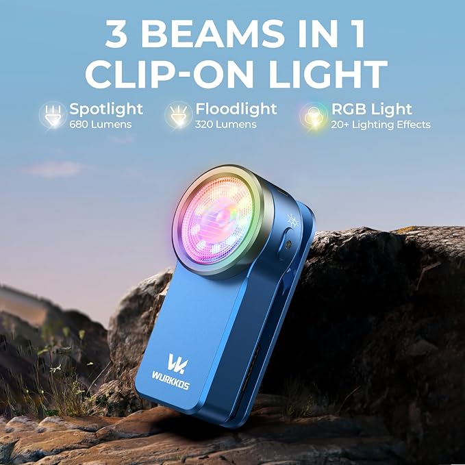 Wurkkos HD03 Rechargeable Flashlights EDC Clip-on Light, Bright 680 Lumens Pocket Flashlight, Combines Spotlight/Floodlight/RGB Light, Magnetic, IPX6 Waterproof for Cycling, Repairing (Dark Blue)