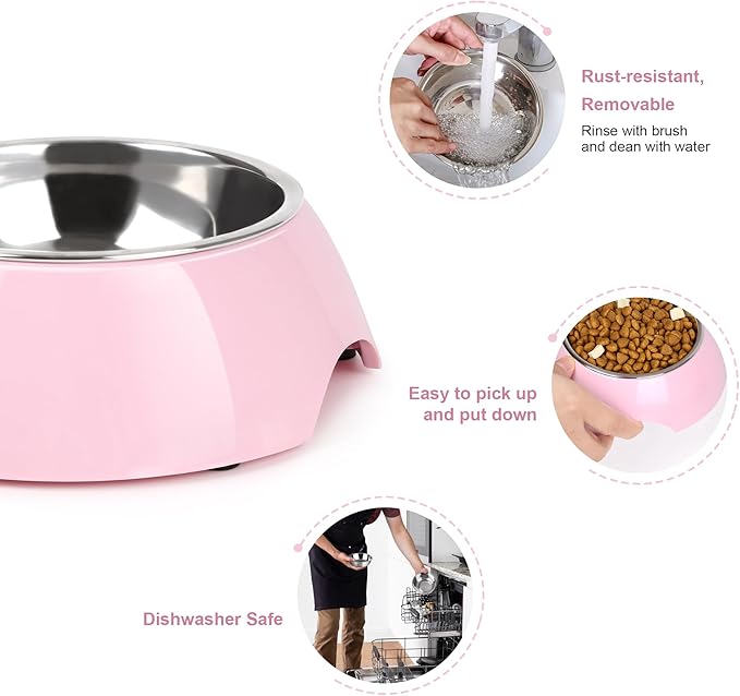 Double Dog Bowls Set ??Non-Slip Pet Food & Water Dishes with Resin Stand, Includes Small (1 Cup) & Medium (2 Cups) Bowls ??Ideal for Puppies, Cats, and Medium Dogs ??Pink