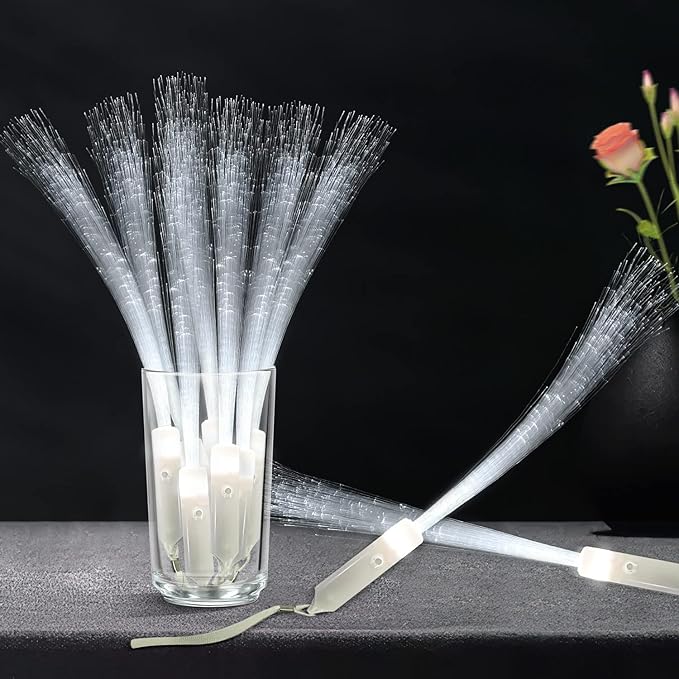 M.best 15pcs Glow Sticks LED Light up Wedding Wands, 3 Flashing Modes Glow in The Dark White Fiber Optic Wands Party Favors Supplies for Kids Birthday Wedding