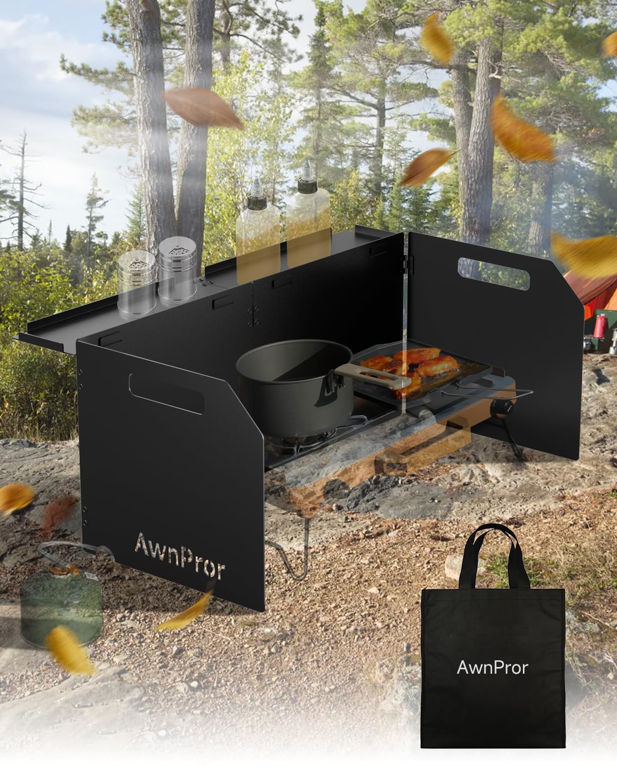 AwnPror Aluminum Camping Stove Windscreen,Lightweight Foldable Outdoor Wind Blocker Gas Stove