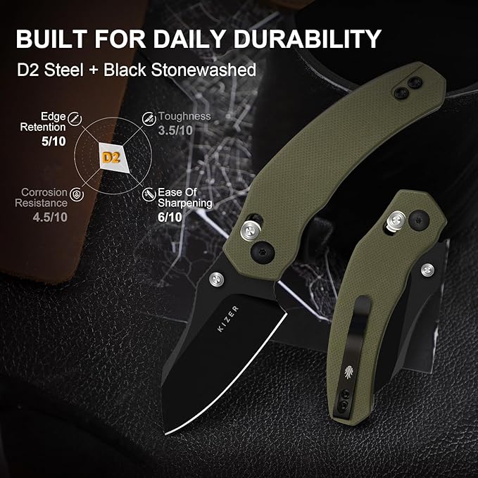 Kizer Mini Bulldog Pocket Knife, 2.5??D2 Sheepsfoot Blade Folding Knife, G10 Handle Clutch Lock Small EDC Knife for Men Women Gift, Fishing Hiking Camping Hunting Knives V3672SA4
