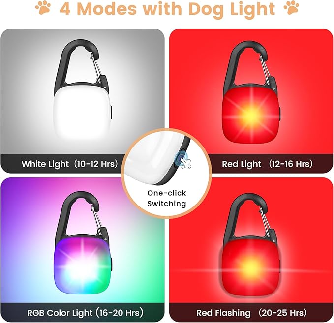 Rechargeable Led Dog Collar Light with 4 Modes - Ip68 Waterproof Camping Light Up Dog Collar for Night Walking, Running, Cycling (Black)