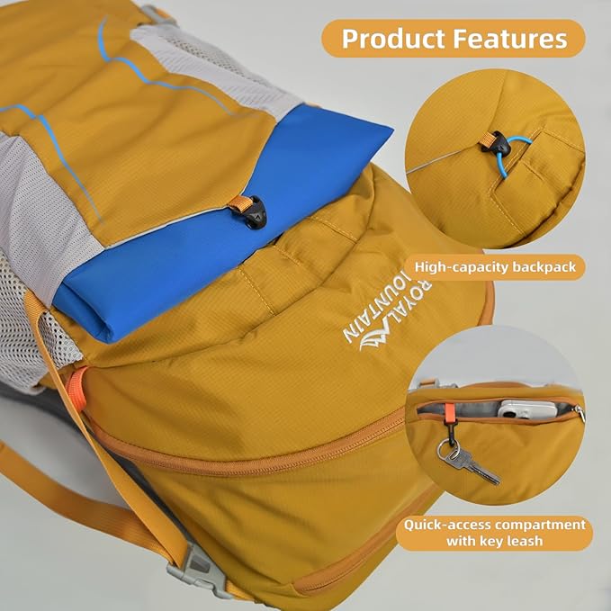 30L Hiking Backpack Lightweight Waterproof and Durable Backpack with Ventilated Sweat-Wicking Internal Frame Daypack for Men and Women Camping Travel and Outdoor Adventures,Yellow