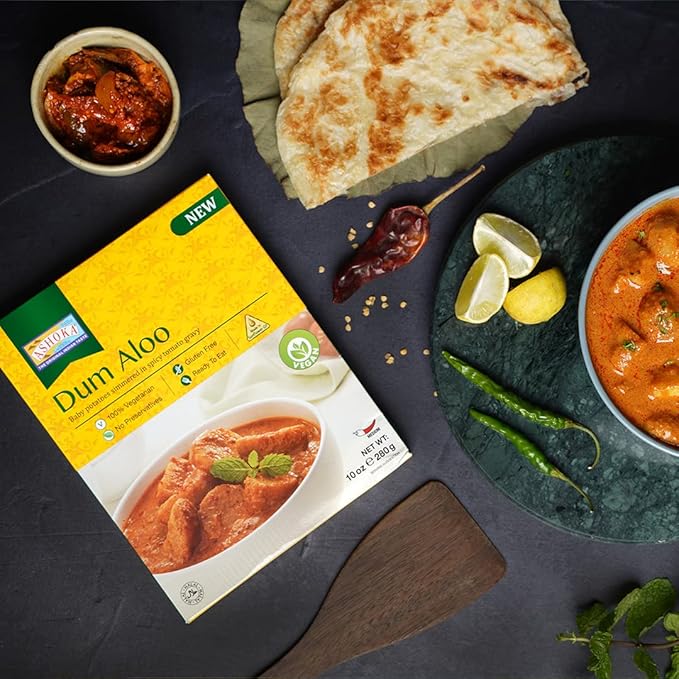Ashoka Real Indian Meals 1932, Vegan Potato Curry, Ready to Eat Dum Aloo, All-Natural Instant Meals, Healthy Work Lunch, Kosher Certified, Gluten-Free, and with No Preservatives, Pack of 10