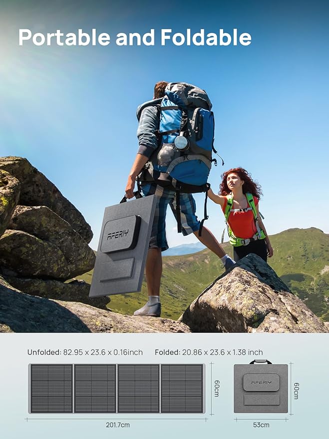 AFERIY 200W Portable Solar Panel for Power Station, 23% Conversion Efficiency Foldable Solar Charger with Adjustable Kickstand, ETFE IP65 Waterproof Solar Panels for Outdoor Camping, RV, Emergency